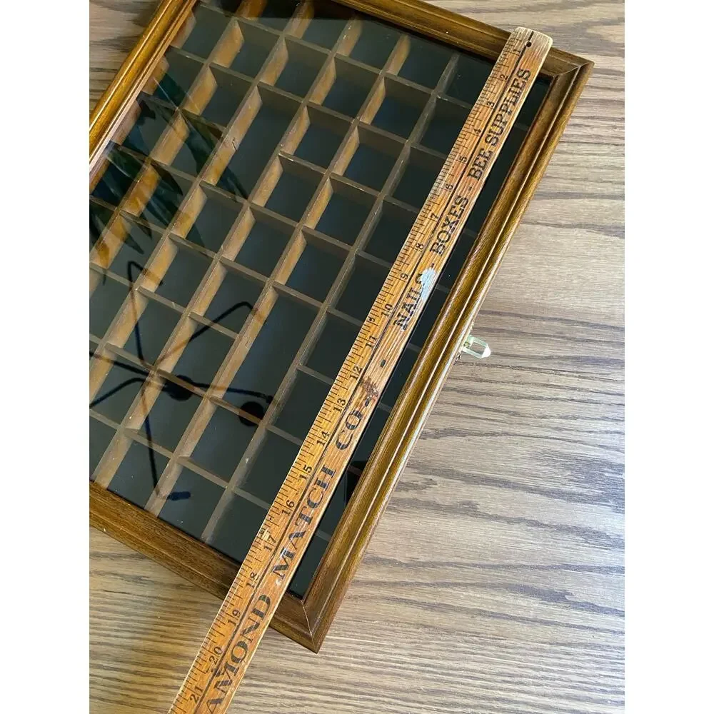 Vintage Wooden Trinket Display Trinket Shelf With Glass Door Felt Wall Hanging